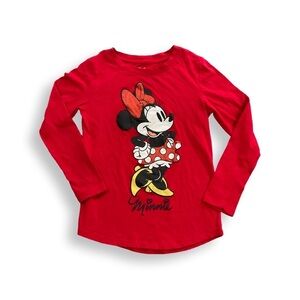 Disney Shirt Girls L 10/12 Minnie Mouse Graphic Cartoon Red Long Sleeve Tee NWOT